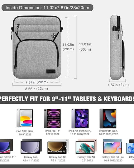 MoKo 9-11 Inch 360° Protective Tablet Sleeve Bag, Fits 11 inch iPad Air M3, iPad A16 2025, Pro 11 M5, iPad 10/9/8/7th, Tab S8/S9 11, Multifunctional Bag with Shoulder and Headphone Port, Light Gray