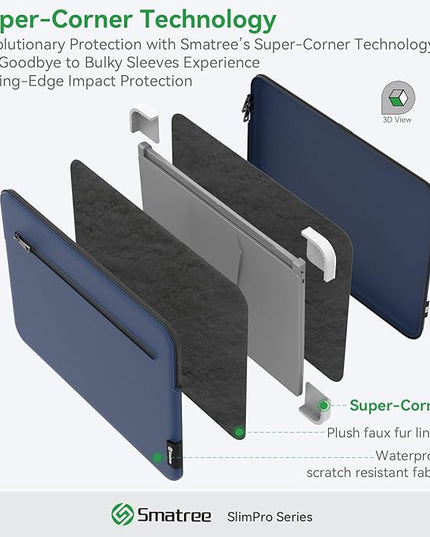Smatree SlimPro Laptop Sleeve Case for 14 inch DELL Latitude 7440 Laptop or 2-in-1, Case with Swift-Access Accessory Pocket, Patented Super-Corner Design, Blue (S413B)