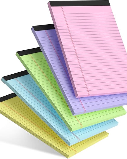 AILZFEI 5pcs Colored Note Pads 5x8 College Ruled Small Legal Pads Paper Notepads 5 Pack Study Back Writing Pads 5 x 8 Paper Pads Perforated Narrow Ruled Pads of Paper 30 Sheets/Pack