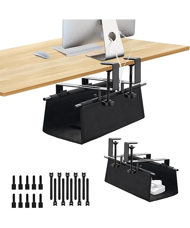 Under Desk Cable Management Tray, Clamp-On Cord Organizer，No Drilling Required, Holds Up to 22 lbs, for Cords, Routers, Power Strips (Black, 28.4inch)