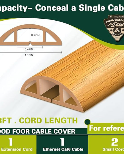 Floor Cord Cover Cable Cavity Self Adhesive Hider - Electric Cord Covers for Living Rooms, Offices - Cable Cover Protector (Wood Brown, 1.18" x 3.3')