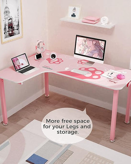 EUREKA ERGONOMIC Gaming Desk,60 Inch Pink L-Shaped Computer Desk, Corner Desk Gamer Desk Game Table with Free Mouse Pad for Girls Home Office Wood & Metal Space-Saving,Easy to Assemble,Pink