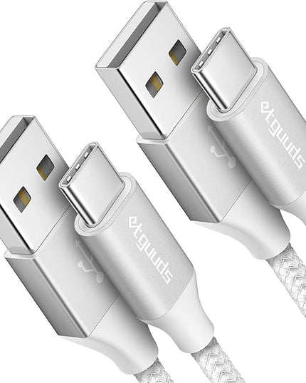 etguuds USB A to USB C Cable 6ft, 2-Pack, 3A Fast Charging Type C Charger Cord for iPhone 17 16 15 Pro Max 16e 17 Air, Samsung Galaxy S25 S24 S23 S22 S21 S20 A17 A16 A56 A55 Flip Fold, White