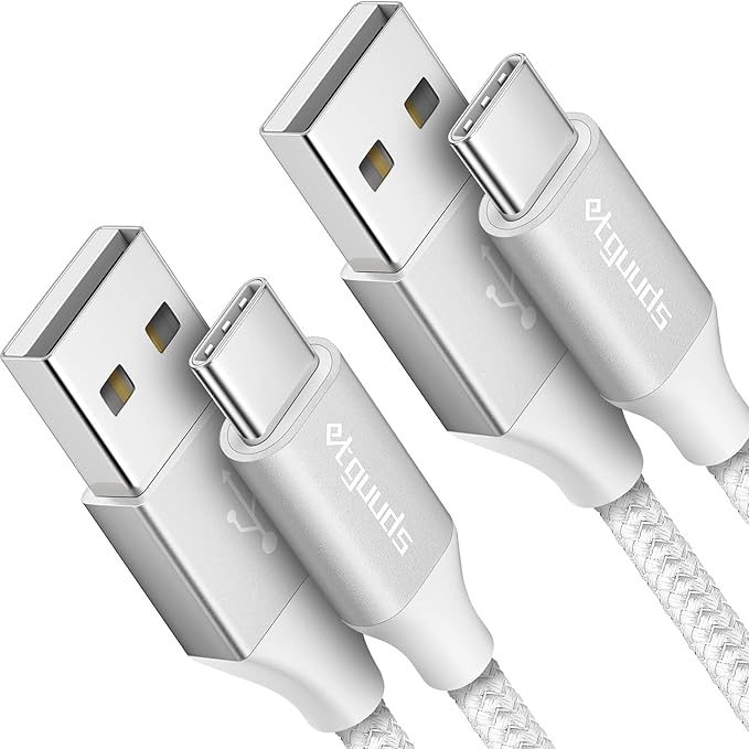 etguuds USB A to USB C Cable 6ft, 2-Pack, 3A Fast Charging Type C Charger Cord for iPhone 17 16 15 Pro Max 16e 17 Air, Samsung Galaxy S25 S24 S23 S22 S21 S20 A17 A16 A56 A55 Flip Fold, White