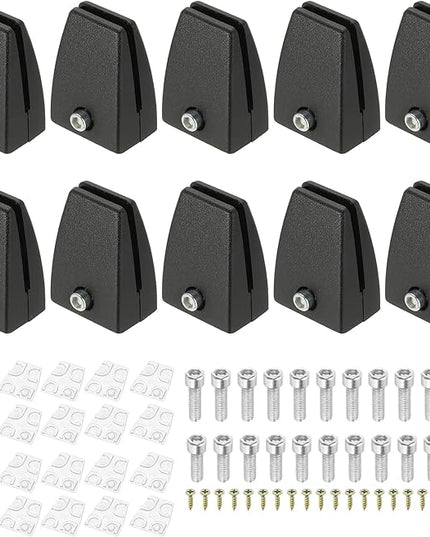 PATIKIL 10 Pcs Office Desk Partition Support Bracket, Aluminum Alloy Sneeze Guard Support Clamps Desktop Divider Clips for Offices Stores Counter Privacy Panel, Black