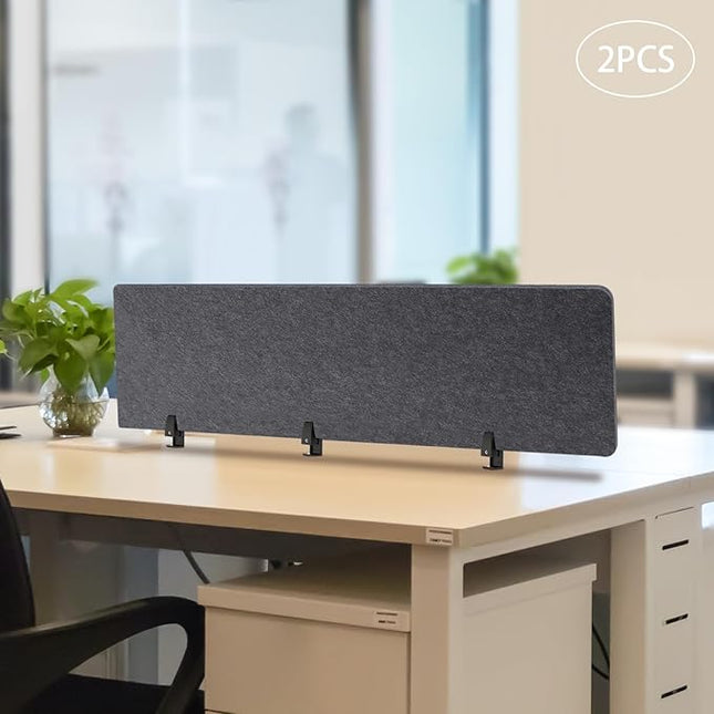 DYRABREST 2 Pack Acoustic Desk Divider, 60 x 16 Inch, No Drilling Clamp-On Privacy Shields, Freestanding, Grey