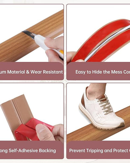 Floor Cord Cover Self Adhesive Cord Hider Floor Extension Cord Covers for Floor Power Cord Protector Cable Management Prevent Cable Trips Cable Cavity 0.51" W x 0.31" H (Light Brown Wood, 20Ft)