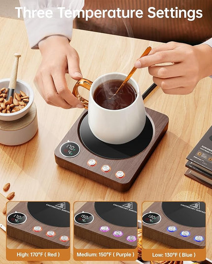 SWEETFULL Coffee Mug Warmer – 36W Coffee Cup Warmer for Desk with Smart Display & Auto Shut-Off, Candle Warmer, Electric Cup Warmer for Coffee, Milk and Tea, for Women & Men (Wood)