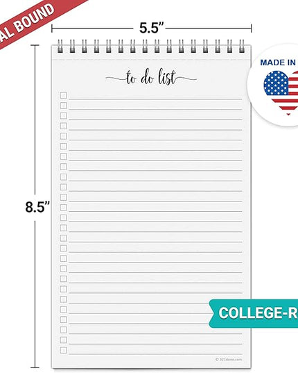 321Done to Do List Notepad 5.5x8.5 Spiral - Made in USA, Simple Undated Checklist, Daily Planner Notebook for Organizing, Planning, Task Checklist Organizer for Work, Office, Home, School - 50 Sheets