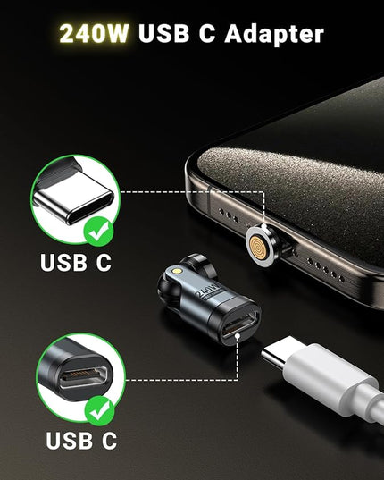 A.S 240W USB C Magnetic Adapter (3Pack), Gen3 USB C 90 Degree Adapter/C Right Angle Adapter/180 Degree USBC Adapters/USBC to USBC Adapters for Phone 16/15, Ma-Book Pro/Pad Series, Samsung