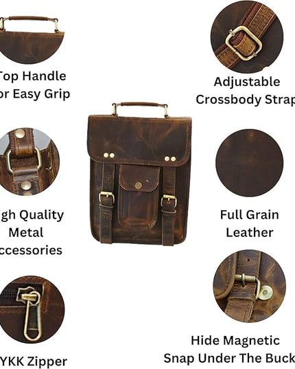 URBAN DEZIRE Men's Genuine Leather Small Briefcase Messenger Satchel Ipad Tab Tablet Bag 11 compatible with Apple product