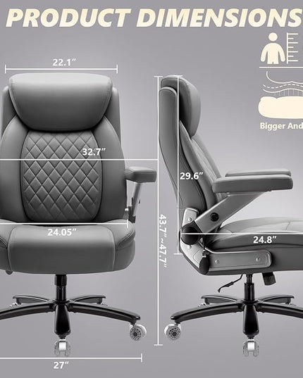 650LBS Large Heavy Duty Office Chair with 5D Flip Arms,Comfy Big and Tall Executive Office Desk Chair with Pocket Spring Cushion,High Back Computer Chair with Lumbar Support,Dual Rubber Wheel