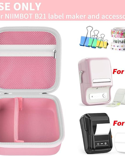ALKOO Case Compatible with NIIMBOT B21 / Pro / B1 Label Maker Wireless Thermal Label Printer, Holder for Inkless Label Maker & Labeling Tapes Refills, with Mesh Pocket for Cable Accessories (Pink)