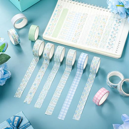 YooNotee 12 Rolls Watercolor Floral Washi Tape Set 15 mm Vintage Flower Decorative Masking Tape for Arts DIY Craft Scrapbook Envelope Party Supplies Gift Wrapping(Pink and Blue,Flowers)