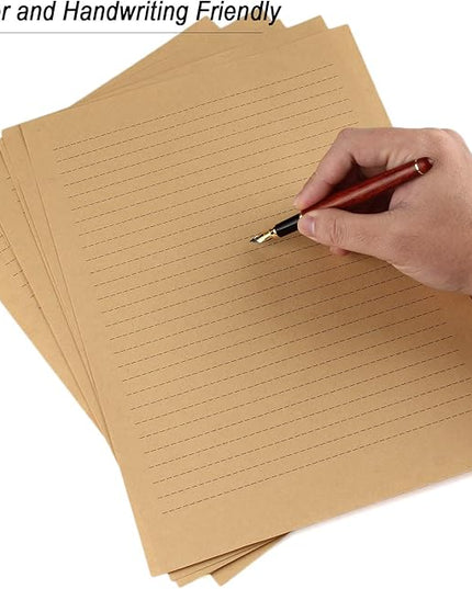 CenterZ 100pcs Vintage Kraft Stationary Paper 8.3 x 11.5 inch, A4 Sheets 120gsm Printable Lined Stationery Writing Letter Papers Bulk Set for Personalized Letters, Creative Poems, Lyrics, Office Notes