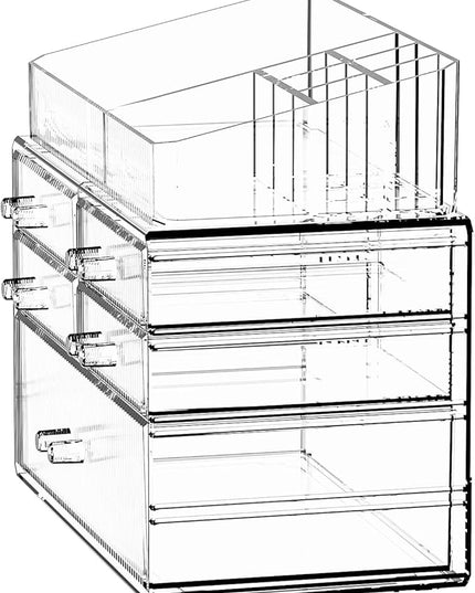 ZHIAI Stackable Organizer, Acrylic Cosmetic Organizer for Dresser, Vanity, Kitchen Cabinet, Bathroom, Under Sink, Home Organization and Storage (1 Top 5 Drawers)