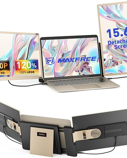 Maxfree S6 Laptop Screen Extender, 15.6'' 1080P Monitor Extender, 11 Display Modes, Plug & Play, Detachable Screen Triple Monitor for Laptop 13"-17.3", Compatible with Mac/Windows/Android/Switch
