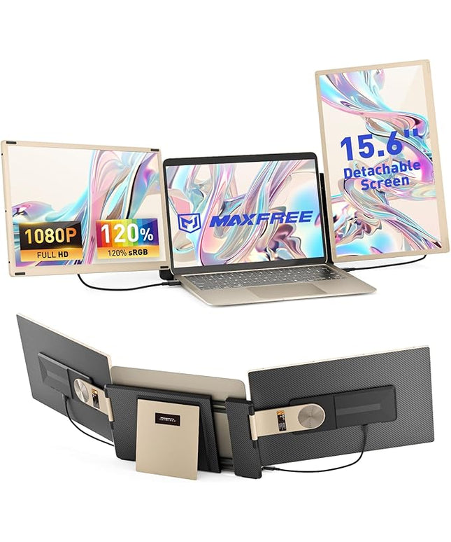 Maxfree S6 Laptop Screen Extender, 15.6'' 1080P Monitor Extender, 11 Display Modes, Plug & Play, Detachable Screen Triple Monitor for Laptop 13"-17.3", Compatible with Mac/Windows/Android/Switch
