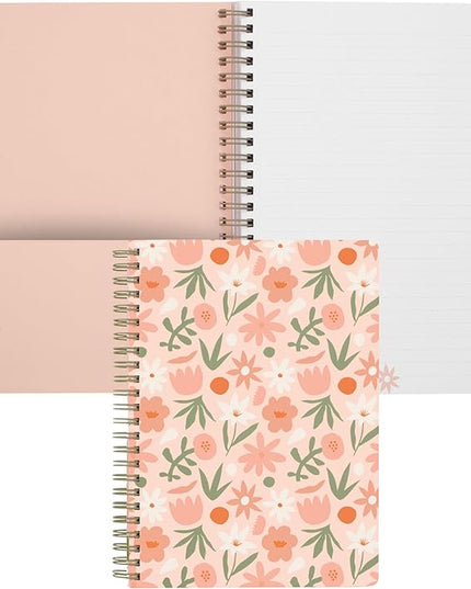 Steel Mill & Co Cute Mini Spiral Notebook, 8.25" x 6.25" Journal with Durable Hardcover and 160 Lined Pages, Star Floral, Blush