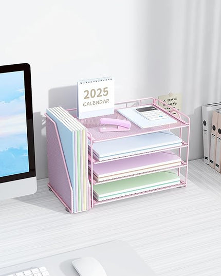 Spacrea Desk Organizers and Accessories, Paper Organizer for Desk with File organizer, Desk Accessories & Workspace Organizers for Office Supplies (Pink)