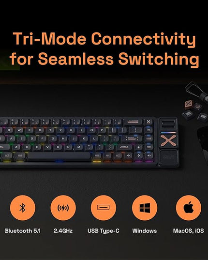 IQUNIX Magi65 Low Profile Mechanical Keyboard Wireless 65% Keyboard Ultra Slim for Creamy Typing, Hot Swappable, RGB Backlit, PBT Keycaps, Aluminum Case, BT/2.4G/USB-C, for Mac/Windows (Shadow Black)