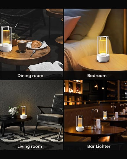 Portable Metal Table Lamp for Indoor/Outdoor ,Rechargeable Cordless LED Lamp, 3-Colour Infinitely Dimming Battery Powered Small Desk Lamp, Restaurant/Bedroom/Bar/Coffee Shop/Camping Light (White)
