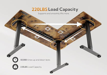 Claiks L Shaped Standing Desk Adjustable Height, Dual Motor Electric Corner Standing Desk, 63x55 inch Sit Stand up Desk with Splice Board, Rustic Brown
