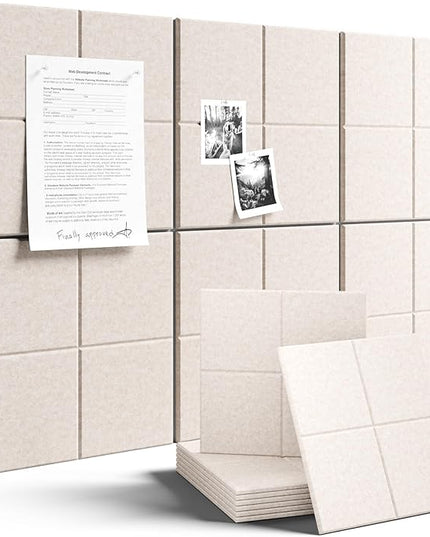 Large Felt Bulletin Board 36"x24", 6-Pack 4-Compartment Wall Organizer, Cork Board Alternative with 60 Removable Adhesive Tabs, Modular Felt Panels for Home Office, Classroom and Study-Oatmeal