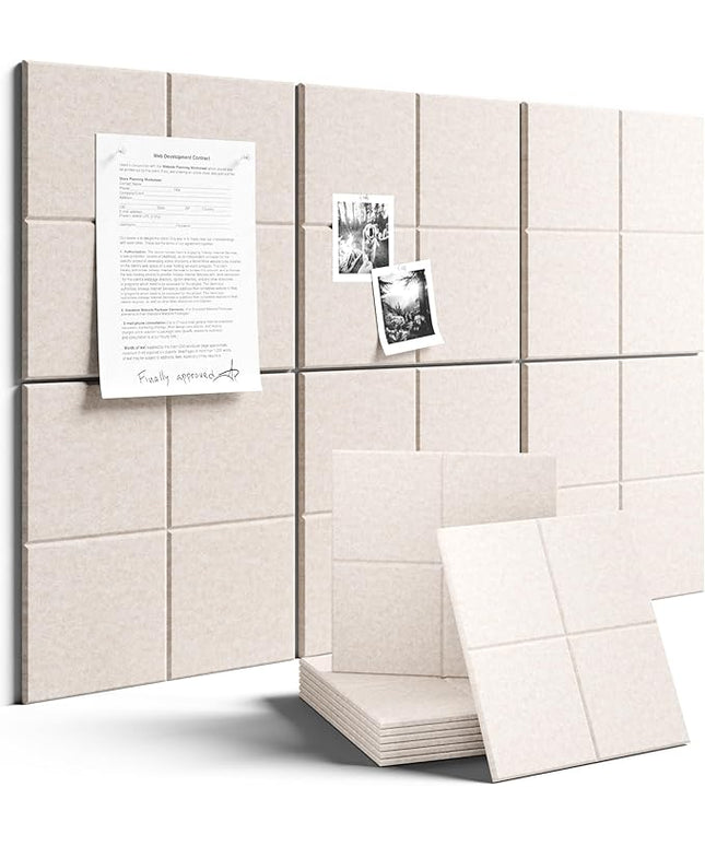 Large Felt Bulletin Board 36"x24", 6-Pack 4-Compartment Wall Organizer, Cork Board Alternative with 60 Removable Adhesive Tabs, Modular Felt Panels for Home Office, Classroom and Study-Oatmeal