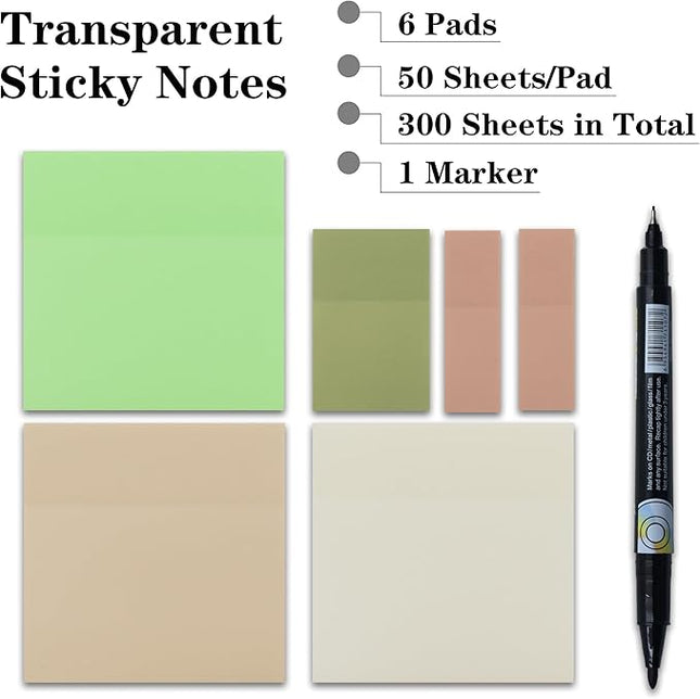 Translucent Sticky Notes, 3"x3" Cute Clear Transparent Page Flags Book Markers Stickers, Planner Accessories Sticky Notes, Bible Journaling Study Office School Supplies