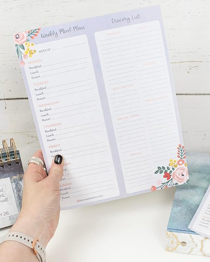 bloom daily planners Weekly Magnetic Meal Planning Pad for Fridge with Tear-Off Grocery Shopping List - Hanging Food/Menu Organizer Notepad with Magnets - 8.5” x 11”