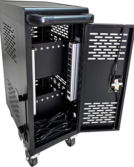 TOUPUWAN Laptop and Tablet Storage Cart, Mobile Charging Cart and Cabinet for Up to 16 Units, with Charging Port Screen Size Up to 14", Fits Chromebook, Tablet, Laptop, Suitable for School, Business
