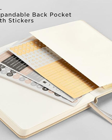 &And Per Se Dotted Journal Notebook, A5 Hardcover Leather Bullet Dotted Journal, 160 Pages 100 gsm Thick Dotted Paper，3 Stickers Included for Women Men, Work Office or School - 5.7'' x 8.3'' (Light