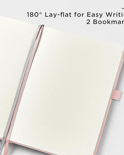 &And Per Se Dotted Journal Notebook, A5 Hardcover Leather Bullet Dotted Journal, 160 Pages 100 gsm Thick Paper，3 Sheets of Stickers Included - 5.7'' x 8''（Pink）