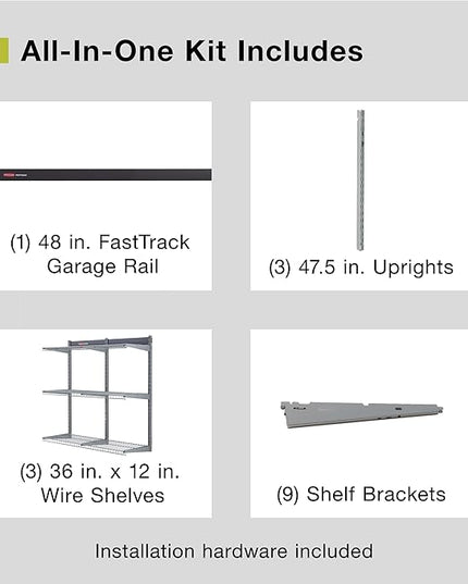 Rubbermaid Fasttrack Rail Storage 36"x12" 3-Shelf Kit, 350 lbs. Per Shelf, for Home/Garage/Shed/Workshop Organization