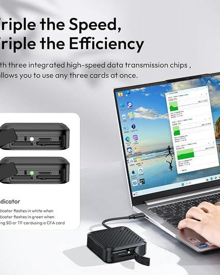 ULANZI CRC10 3-in-1 SD Card Reader Case & Holder, 13-Slot Storage for CFA/SD/TF Cards, USB 3.2 Gen2 10Gbps High-Speed Transfer, Aluminum Alloy Body, Type-C Compatible with Windows/Mac/iOS/Android