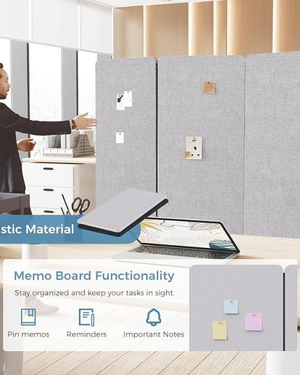 70.8" W x 63" H Freestanding Partition Room Dividers, Acoustic Panels with Wheels, 3 Soundproof Privacy Panels for Office, Reception Room, School, Hospital, Light Grey