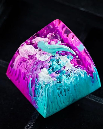 Blue Axolotl Artisan Keycap with Purple and Blue Ocean R1 SA Profile Custom Animal Axolotl Keycap 1U ESC Handmade Resin Compatible with Cherry MX Mechanical Keyboard for Axolotl Lover