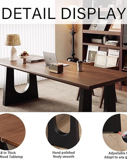 Wooden Executive Office Desk Computer Table Multi-Sized High Cost Performance Stylish Design Metal Legs Versatile Use for Office or Dining Casual Table (Walnut Color, 55.12in)