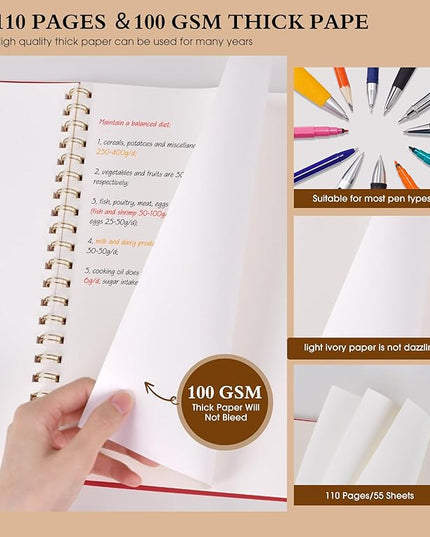 Blank Spiral Notebook Journal 8.5” x 11”, A4 Large Sketch Book for Women Men, 100 GSM Blank Paper Drawing Notebook, Plastic Hardcover Spiral Bound Sketchbook for Sketching Work School Writing, Red
