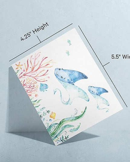 Twigs Paper - Assorted Ocean Animals Greeting Cards - Stationery Cards with Envelopes - Thank You Card - Blank Note Cards - Greeting Cards for All Occasions - Made in USA (5.5 x 4.25, Set of 12)