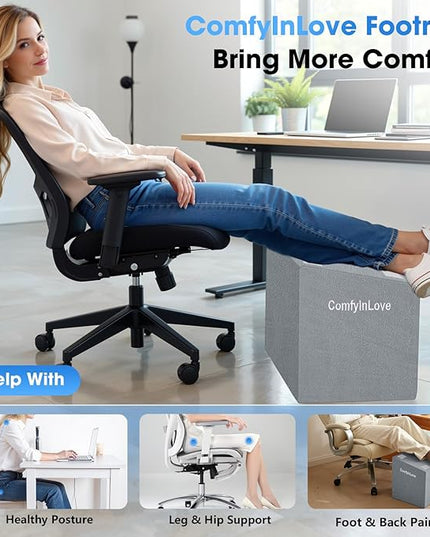 Foot Rest for Under Desk at Work - Non-Slip Foot Stool with 3 Adjustable Heights, Ergonomic Under Desk Footrest with Washable Cover for Desk, Home, Office, Car (Light Grey)