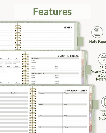 SUNEE 2026 Weekly & Monthly Planner 6.4"x8.5"- 12 Month (January 2026 - December 2026), Vegan Leather Cover, Pocket, Bookmark, Notes, Monthly Tab, Sage Green