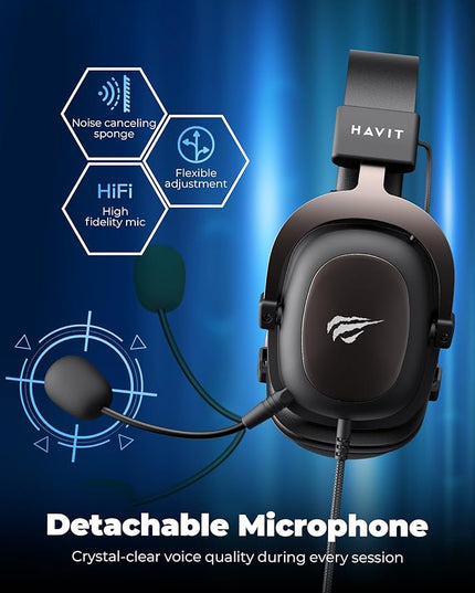 havit H2002d Gaming Headsets for PS4,PC, 53MM Drivers Surround Sound PS5 Headset with Mic Gaming Headphones with Mic Durable Aluminum Frame Valentines Gifts for Men