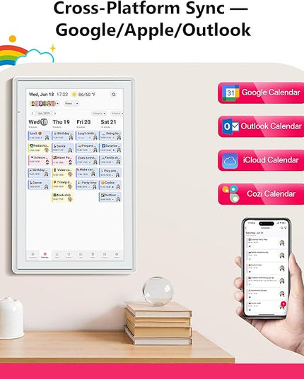 21.5 Inch Digital Calendar, Full HD Touchscreen Smart Planner for Family Schedules - Wall Mount, Great for Seamless Daily Planning & Household Organization, with LED Reminder Light