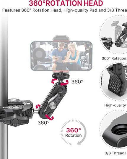 ULANZI Super Clamp Camera Clamp Mount Monitor 360° Ballhead Magic Arm Double Ball Head Adapter with 1/4"-20 & 3/8"-16 Thread ST-07 Phone Tripod Mount