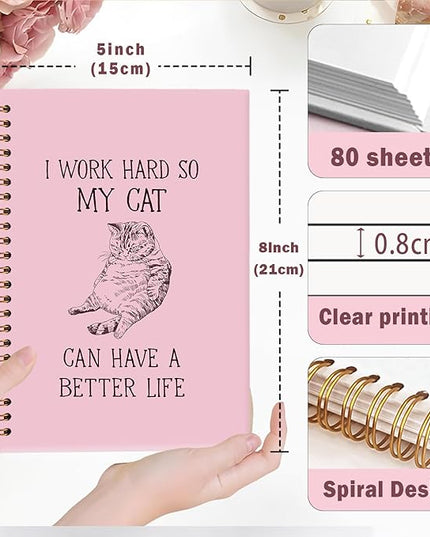 Lacama Pink Cat Notebook, Gifts for Cat Lovers, Funny Notebooks for Work, 160 Pages, Office Humor Gifts, School Office Supplies, 5.5"x8.3" I Work Hard So My Cat Can Have A Better Life Journal Notebook