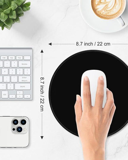ITNRSIIET Mouse Pad Non-Slip Rubber Base Smooth Surface Stitched Edges Waterproof Durable Compatible with All Mice for Office & Gaming, Desk Accessory, Diameter 8.7 inch, JetBlack Solid