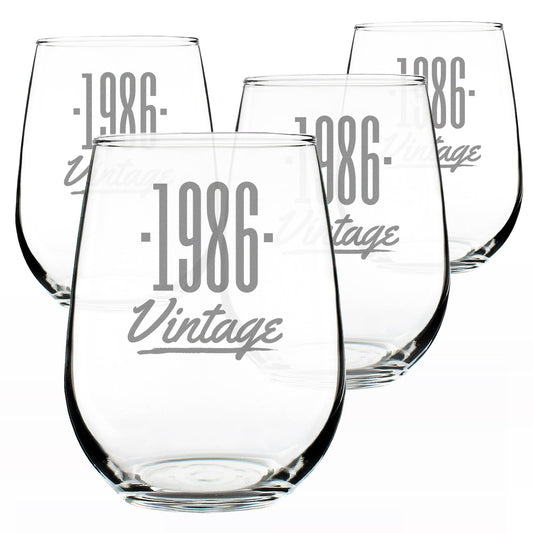 Vintage 1986 Stemless Wine Glass for 40th Birthday - 17 oz - Set of 4