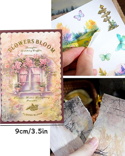 Plants Floral Scrapbook Stickers 54Page Vintage Natural Butterfly Garden Flowers Stickers Books for Scrapbooking Supplies Aesthetic Junk Journal Journaling Craft